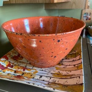Rachel Ray Orange Confetti Speckled Garbage Melamine Bowl Non-Slip Base, 10"